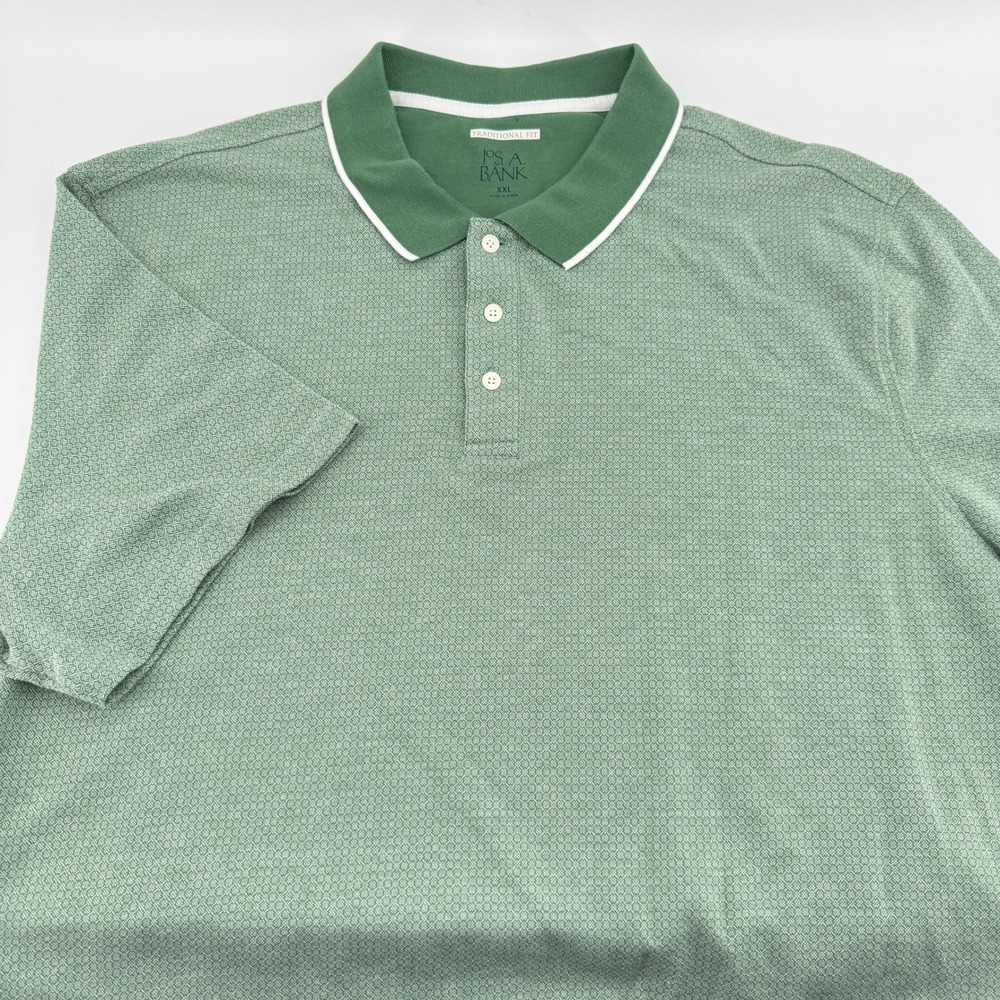 Jos. A. Bank Polo Shirt Mens XXL‎ Green Geometric Traditional Fit Short Sleeve